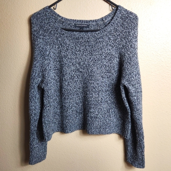 Banana Republic Womens Gray Marled Semi-Cropped Round Neck LS Sweater-Size L - Picture 1 of 7